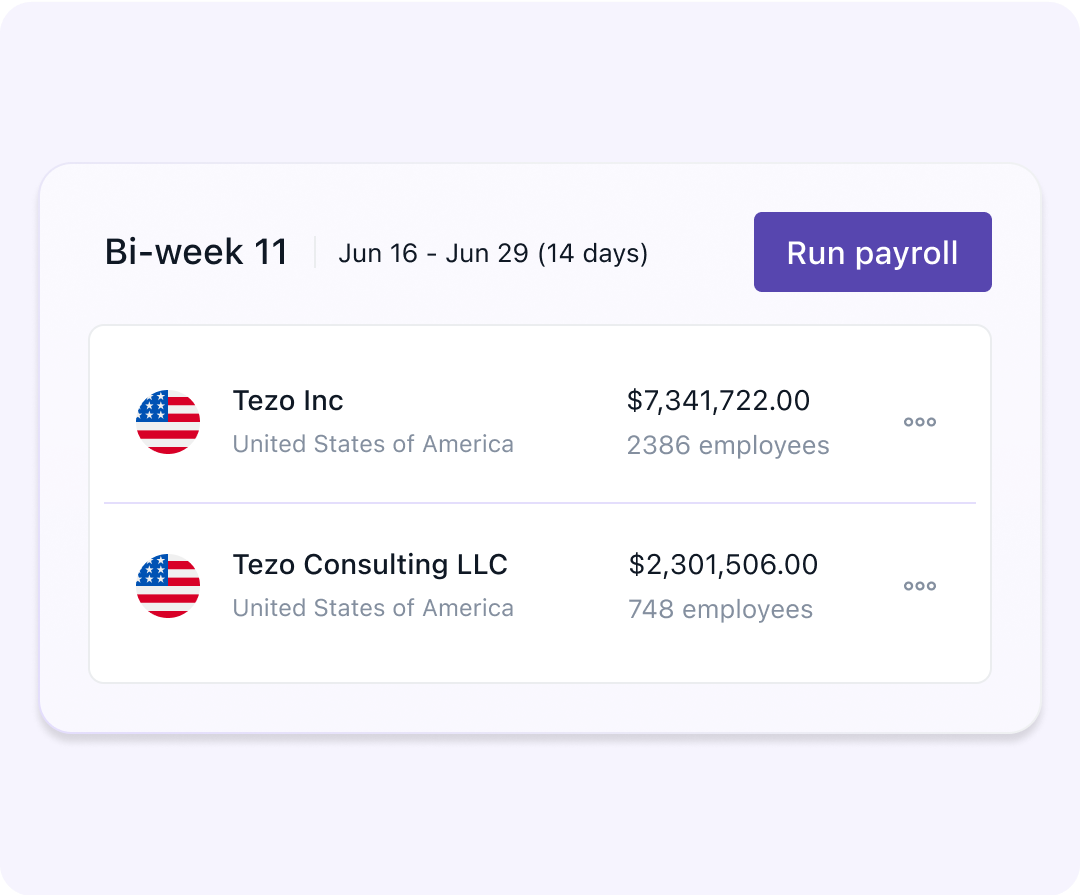 Process payroll for multiple entities centrally