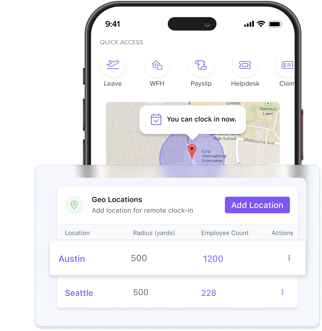 Stress-free time tracking with <br class="d-none d-lg-block">geofencing punch-ins